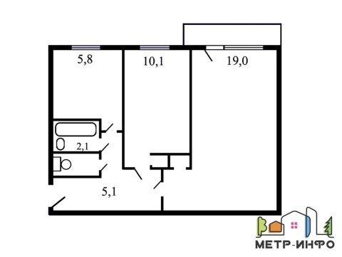 2-к квартира, 2/5 эт., 47м²